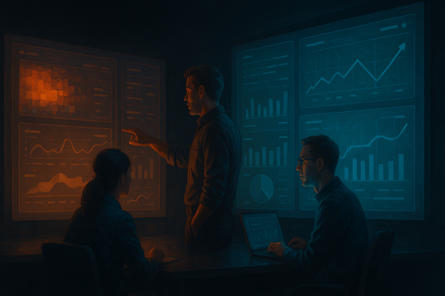 Editorial illustration of a team comparing analytics tools for Hotjar Alternative: When to Consider Monolytics