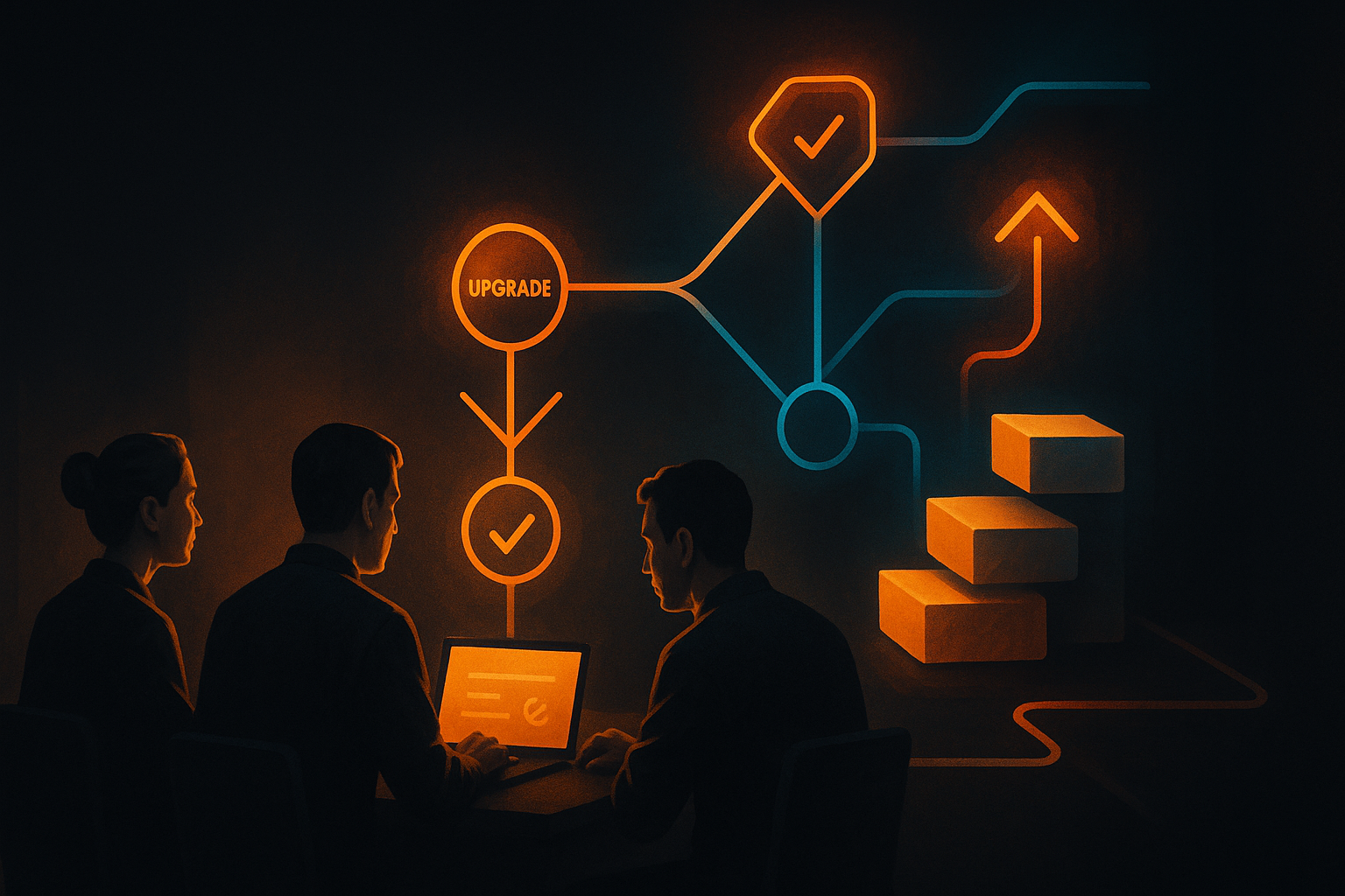 Editorial illustration of a marketplace growth team testing monetization and promotion intent inside a live offer flow