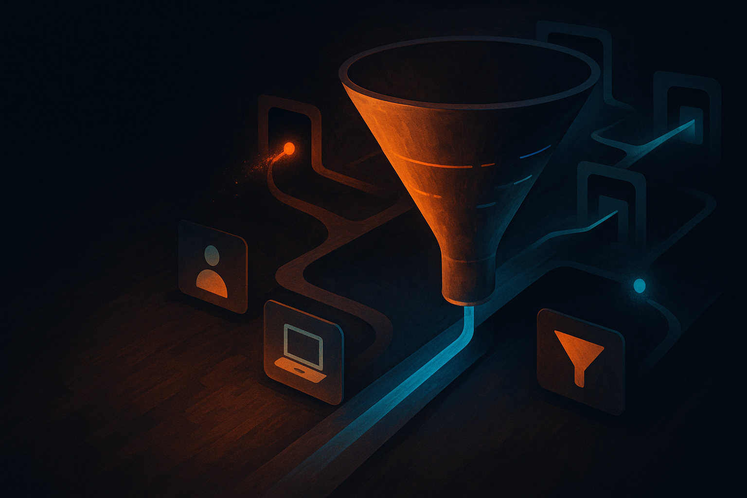 Editorial illustration of a product team investigating analytics signals for How to Audit Demo Request Funnels With Session Replay