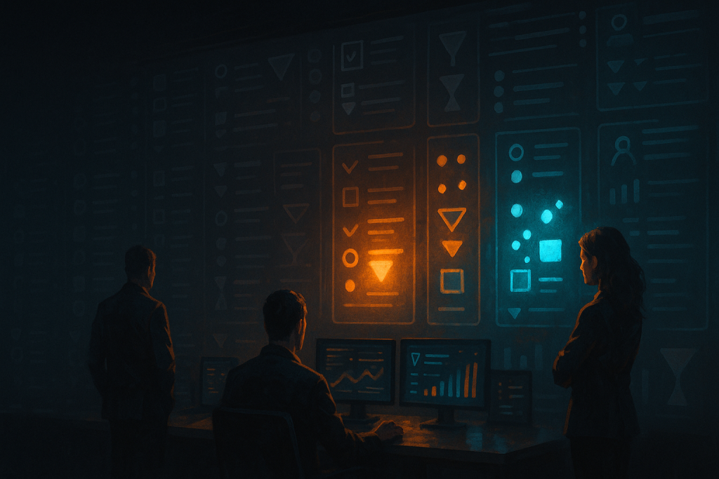 Editorial illustration of a marketplace product team separating trustworthy survey signals from noise